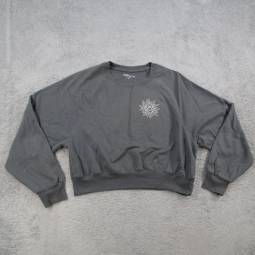 Rebellious One Gray El Sol Sun Graphic Cropped Sweatshirt Medium IA5204AX2411
